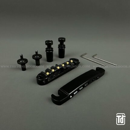TD® Spare Parts - 6 String Tune-O-Matic Brass Roller Saddle Bridge Set | Black